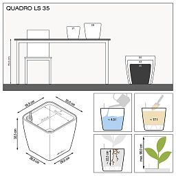 LECHUZA Quadro LS Square Poly Resin Self-watering Planter