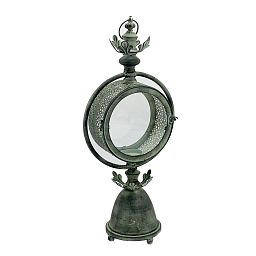 Round Metal Garden Dark Silver Lantern with Conical Foot by Minster