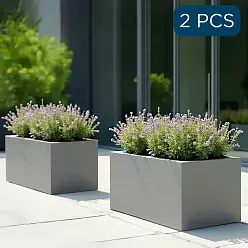 IDEALIST Lite Contemporary Light Concrete Trough Planter Set