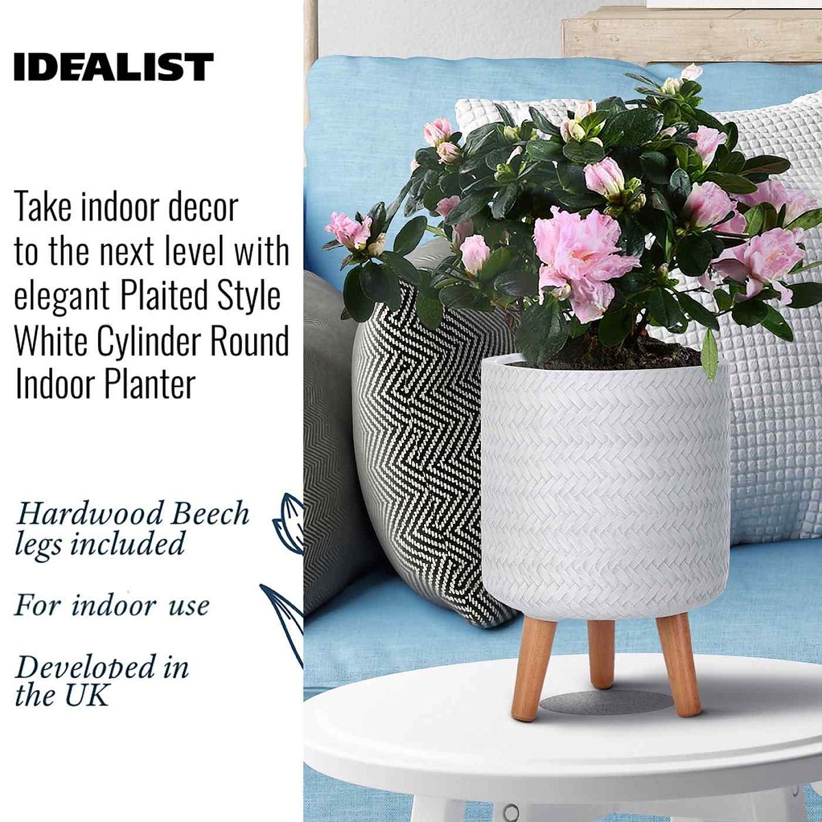 IDEALIST Lite Plaited Style Cylinder Planter on Legs, Round Pot Plant Stand Indoor