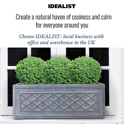 IDEALIST Lite Window Box Faux Lead Lattice Grey Light Stone Planter