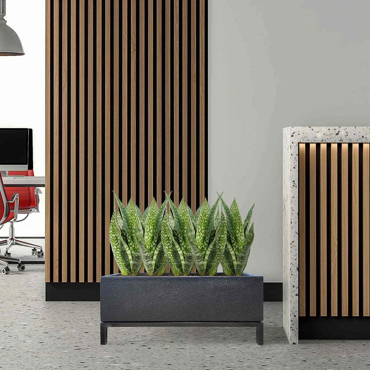 IDEALIST Lite Concrete Style Trough Indoor Planter on Metal Stand