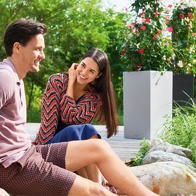 LECHUZA CANTO Stone High Square Tall Poly Resin Self-watering Planter