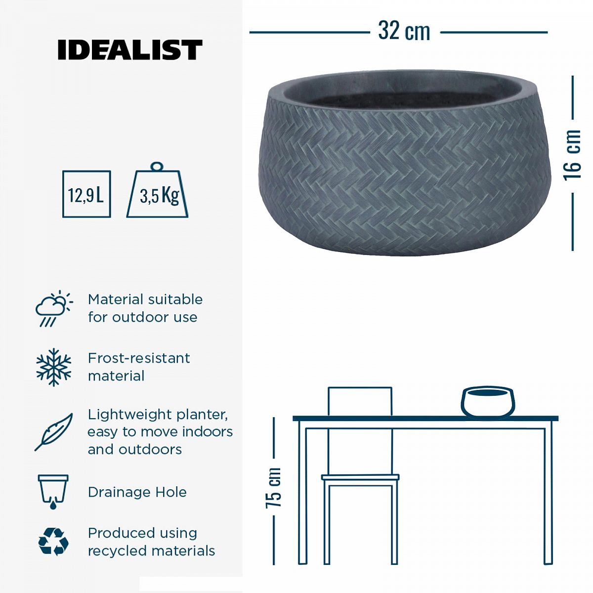 Plaited Style Bowl Outdoor Planter by Idealist Lite