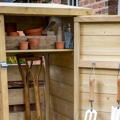 Outdoor Wooden Log and Tool Store by Forest Garden