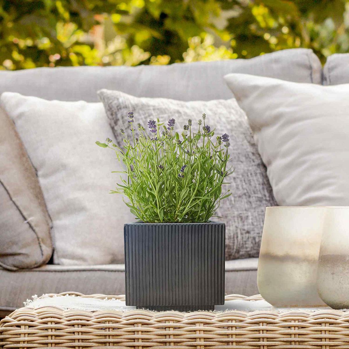 IDEALIST Lite Vertical Ribbed Square Effect Outdoor Planter