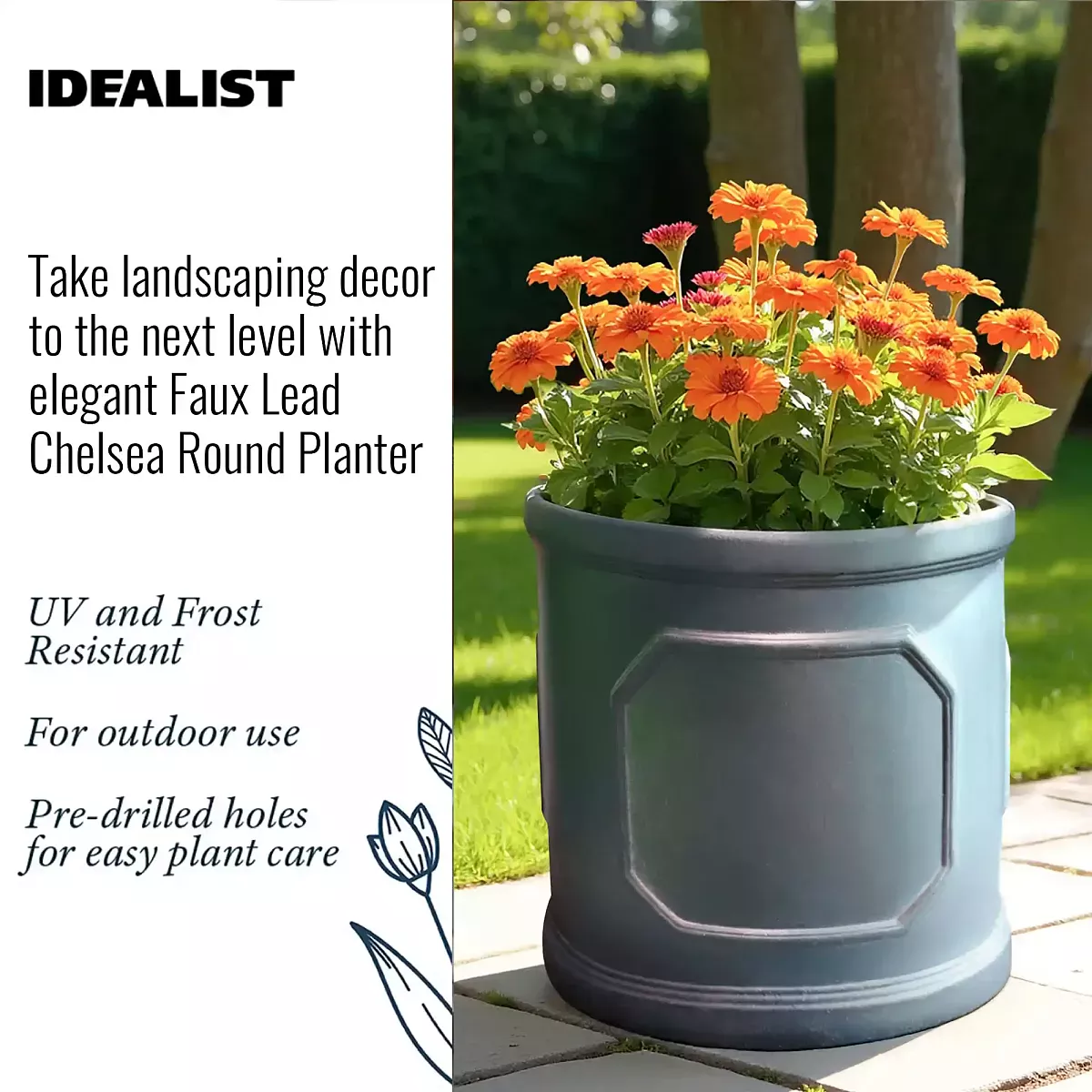IDEALIST Chelsea Light Concrete Cylinder Garden Planter