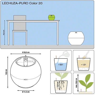 LECHUZA PURO Color Round Poly Resin Self-watering Planter