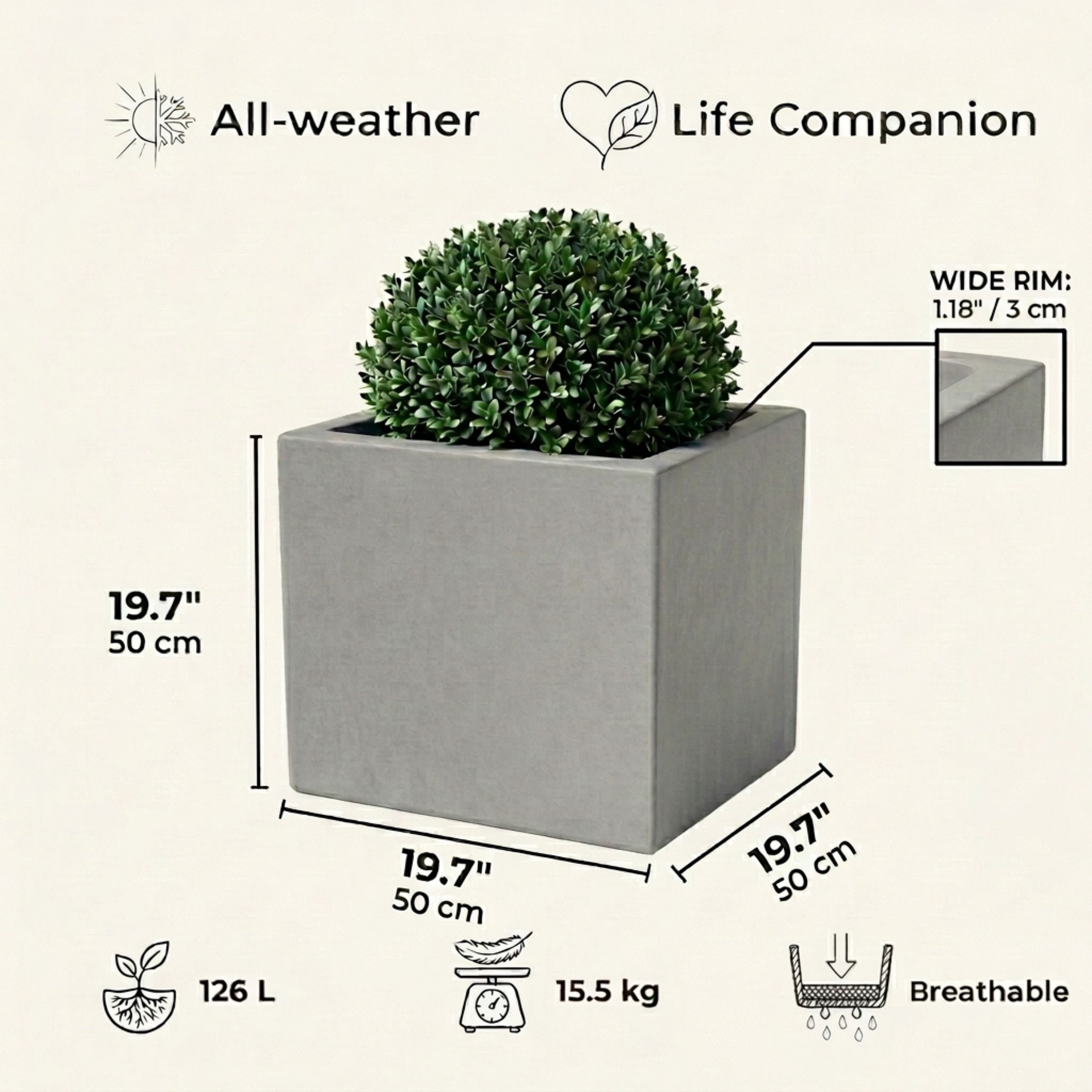 IDEALIST Lite Square Box Contemporary Light Concrete Planter