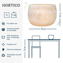 HORTICO ECO Wooden House Planter Round Indoor Plant Pot for House Plants with Waterproof Liner