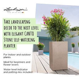 LECHUZA CANTO Stone High Square Tall Poly Resin Self-watering Planter