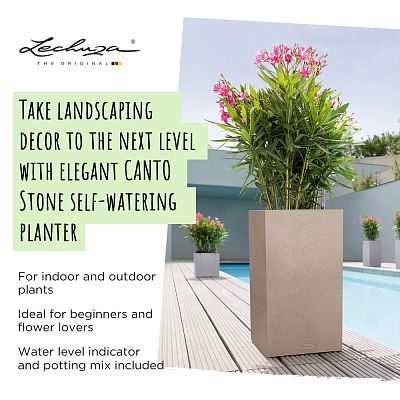 LECHUZA CANTO Stone High Square Tall Poly Resin Self-watering Planter