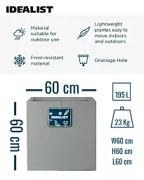 IDEALIST Lite Square Box Contemporary Light Concrete Planter