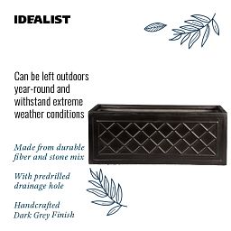 IDEALIST Lite Window Box Faux Lead Lattice Grey Light Stone Planter