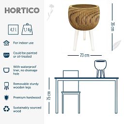 HORTICO RIBBED Wooden House Planter with Legs, Tall Indoor Plant Pot Stand with Waterproof Liner