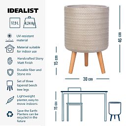 IDEALIST Lite Plaited Style Cylinder Planter on Legs, Round Pot Plant Stand Indoor