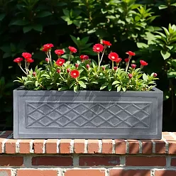 IDEALIST Lite Window Box Faux Lead Lattice Grey Light Stone Planter