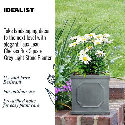 IDEALIST Lite Faux Lead Chelsea Box Square Light Concrete Planter