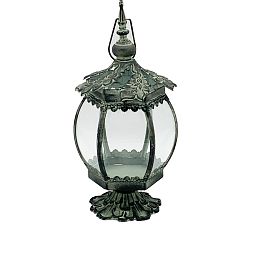 Round Metal Leaf Pattern Garden Dark Silver Lantern by Minster