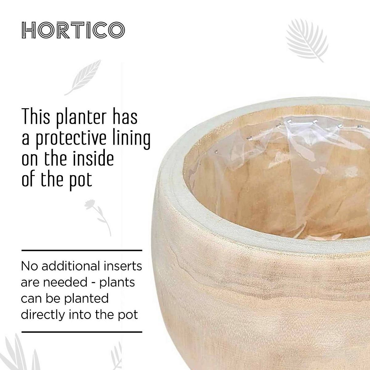 HORTICO ECO Wooden House Planter Round Indoor Plant Pot for House Plants with Waterproof Liner