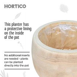 HORTICO ECO Wooden House Planter Round Indoor Plant Pot for House Plants with Waterproof Liner