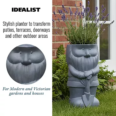 IDEALIST Lite Gnome with a Shovel Oval Plant Pot Outdoor