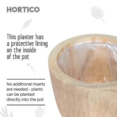 HORTICO RADIAL Wooden House Planter Round Indoor Plant Pot for House Plants with Waterproof Liner