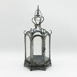 Hexagon Metal Garden Dark Silver Lantern with Latch by Minster
