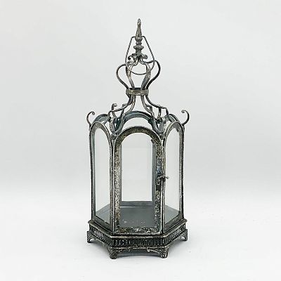Hexagon Metal Garden Dark Silver Lantern with Latch by Minster