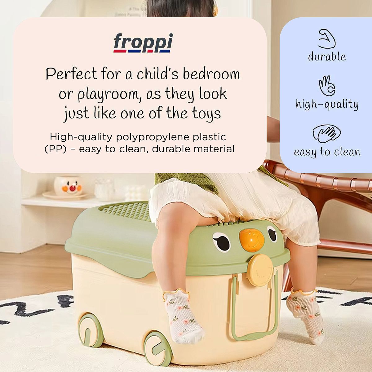 Toy Box for Toy Storage on Wheels with Lid by Froppi