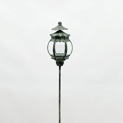 Round Metal Ornament Garden Stake Dark Silver Lantern by Minster
