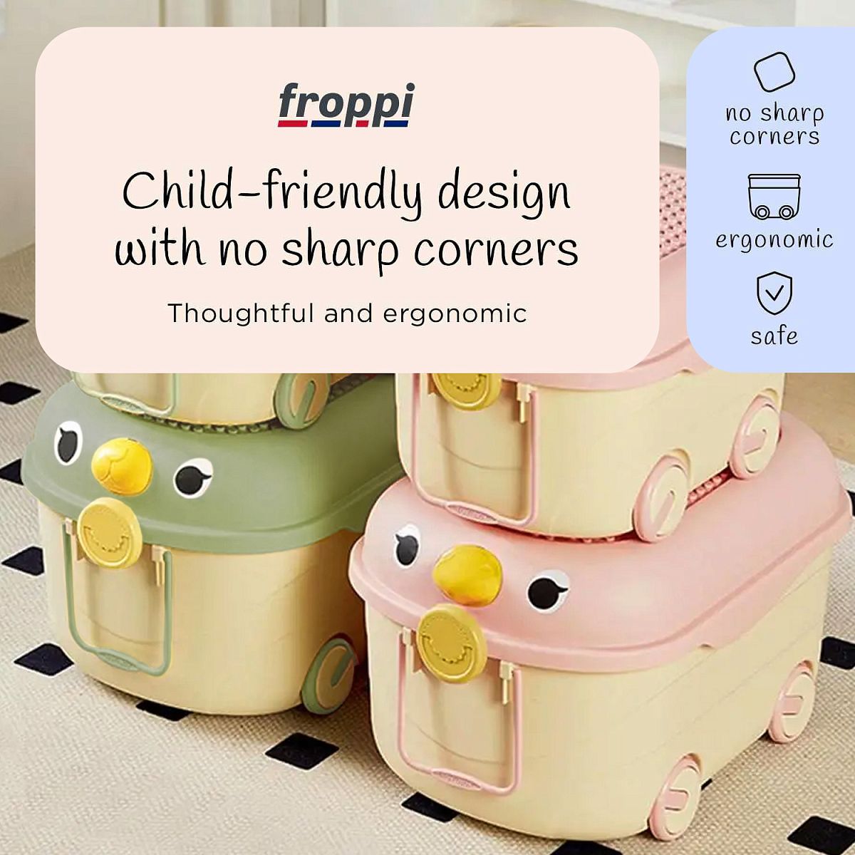 Toy Box for Toy Storage on Wheels with Lid by Froppi