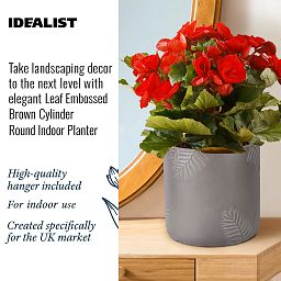 IDEALIST Lite Leaf Embossed Table Indoor Cylinder Round Plant Pot