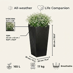 Set of IDEALIST Lite Light Concrete Garden Tall Planters, Outdoor Plant Pots with Tapered Shape