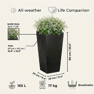 Set of IDEALIST Lite Light Concrete Garden Tall Planters, Outdoor Plant Pots with Tapered Shape