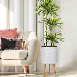 IDEALIST Lite Plaited Style Cylinder Planter on Legs, Round Pot Plant Stand Indoor