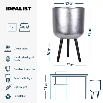 IDEALIST Lite Round Planter on Legs, Round Pot Plant Stand Indoor