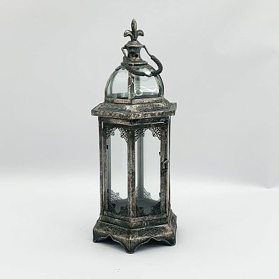 Hexagon Metal Ornament Garden Dark Silver Lantern by Minster