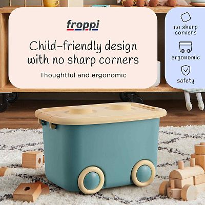 Stackable Plastic Kids Toy Storage Box with Lid and Wheels by Froppi Stackable Plastic Kids Toy Storage Box with Lid and Wheels by Froppi