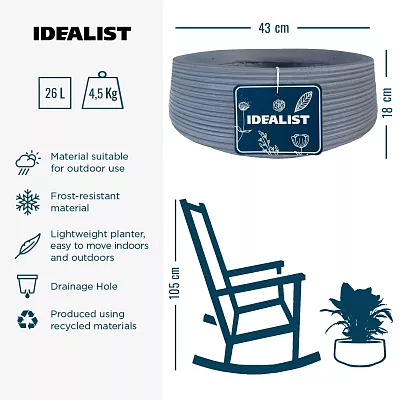 IDEALIST Lite Large Ribbed Light Concrete Bowl Planter