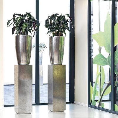 Pandora Leaf (single wall) Round Tall Polystone Indoor Planter
