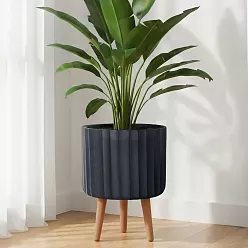 IDEALIST Lite Modern Ribbed Cylinder Planter on Legs, Round Pot Plant Stand Indoor
