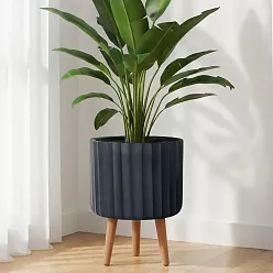 IDEALIST Lite Modern Ribbed Cylinder Planter on Legs, Round Pot Plant Stand Indoor