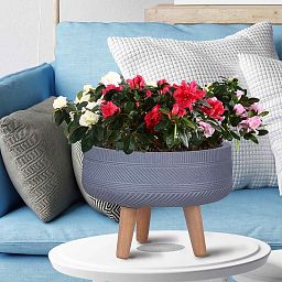IDEALIST Lite Striped Tray Round Planter on Legs, Round Pot Plant Stand Indoor