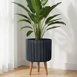 IDEALIST Lite Modern Ribbed Cylinder Planter on Legs, Round Pot Plant Stand Indoor