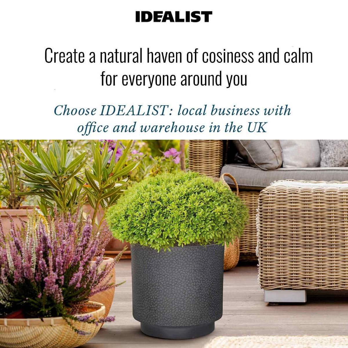 IDEALIST Lite Hammered Stone Cylinder Outdoor Planter