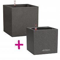 Set of two LECHUZA CANTO Stone Graphite Black Planters: L14 W14 H14cm,...