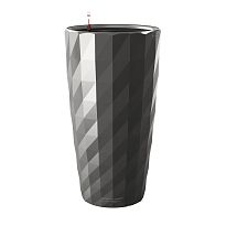 LECHUZA DIAMANTE Premium 40 Charcoal High-Gloss Poly Resin Self-wateri...