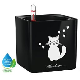 LECHUZA CUBE Glossy Cat Square Poly Resin Indoor Self-watering Planter