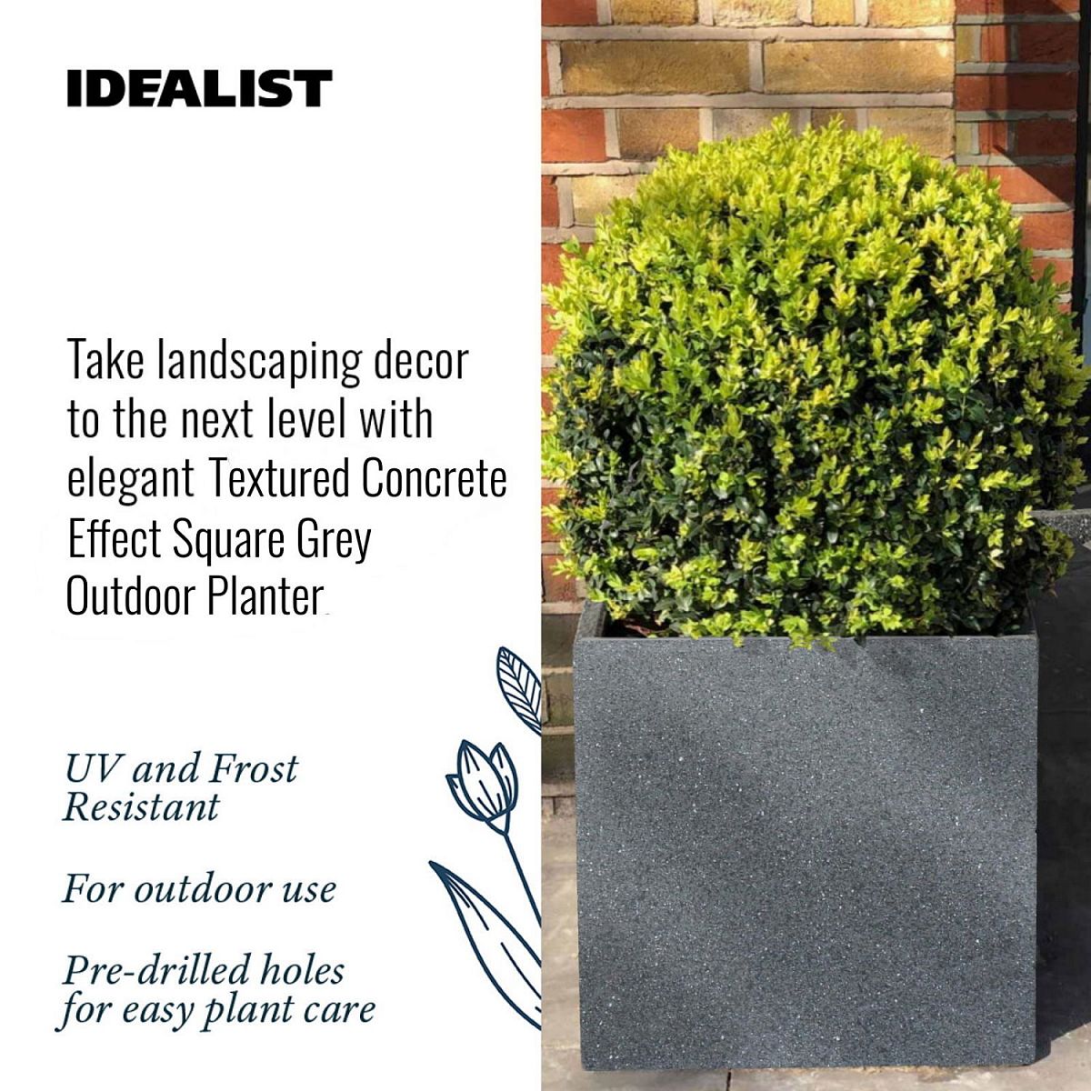 Textured Concrete Effect Square Outdoor Planter by Idealist Lite
